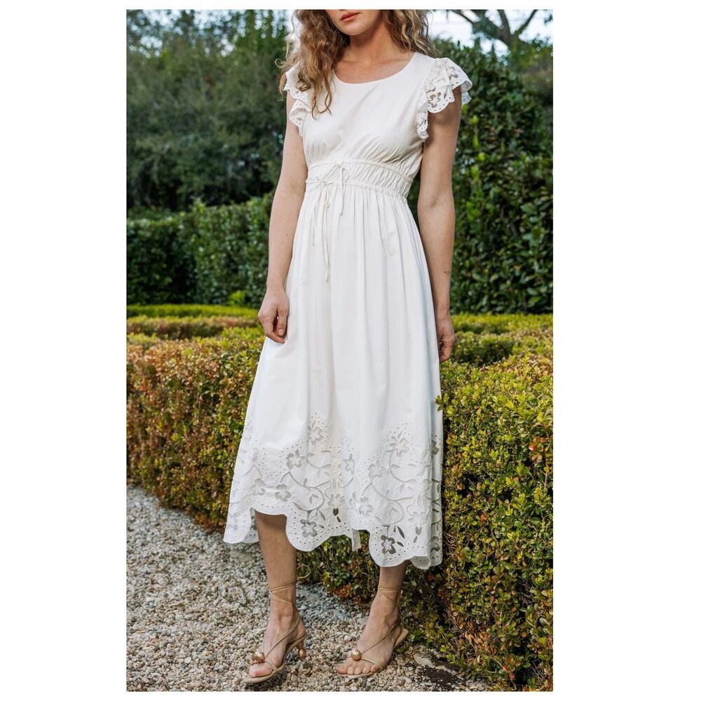 Cleobella Allegra Drawstring Waist Organic Cotton Blend Midi Dress Size Small